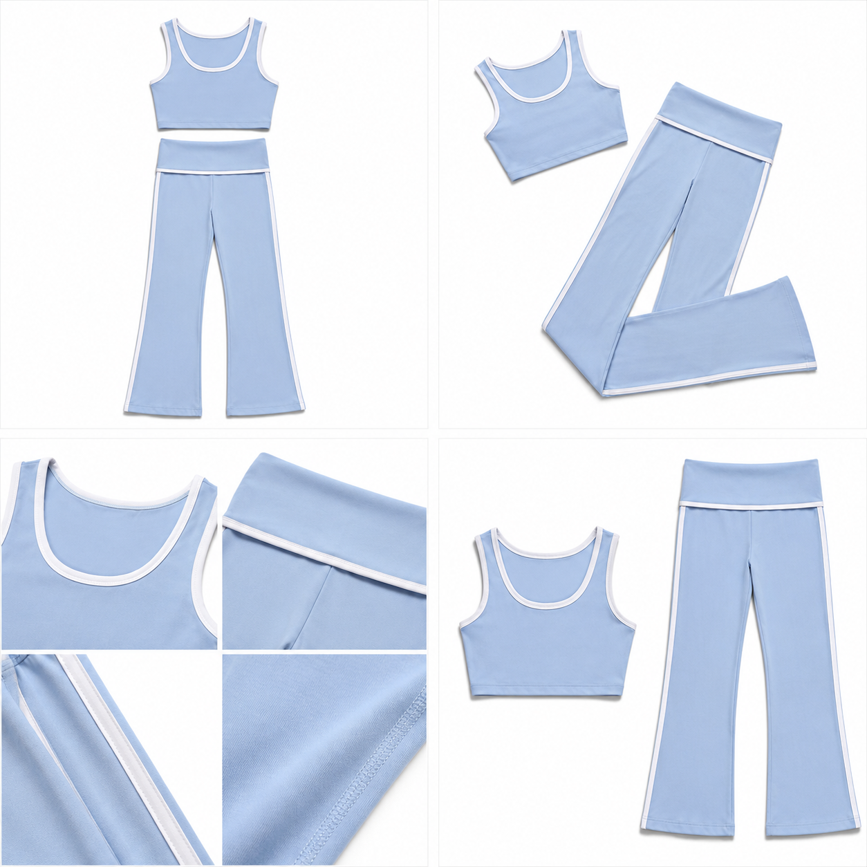 Contrast Trim Flare Yoga Set - Baby Blue front