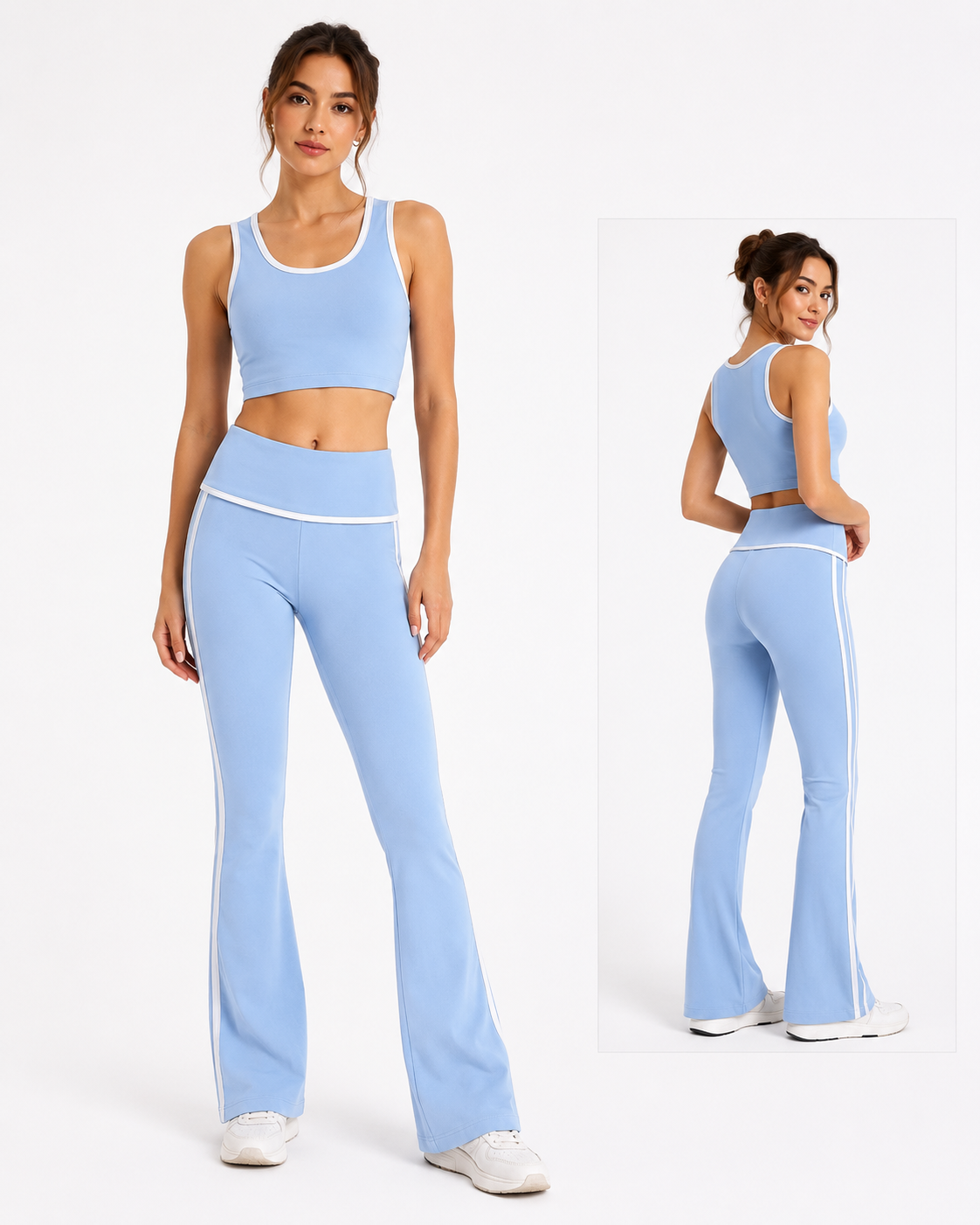 Contrast Trim Flare Yoga Set - Baby Blue detail