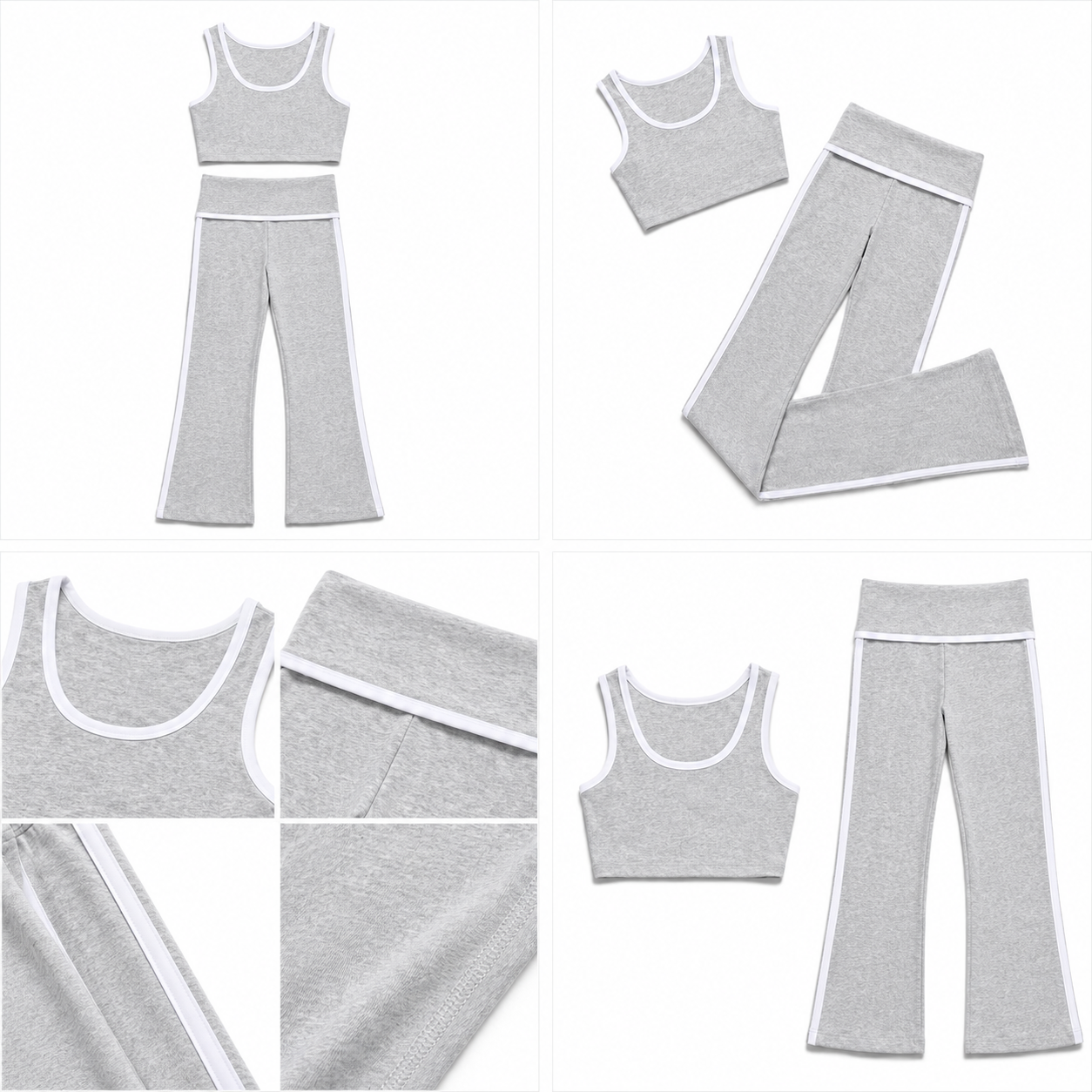 Contrast Trim Flare Yoga Set - Heather Grey front