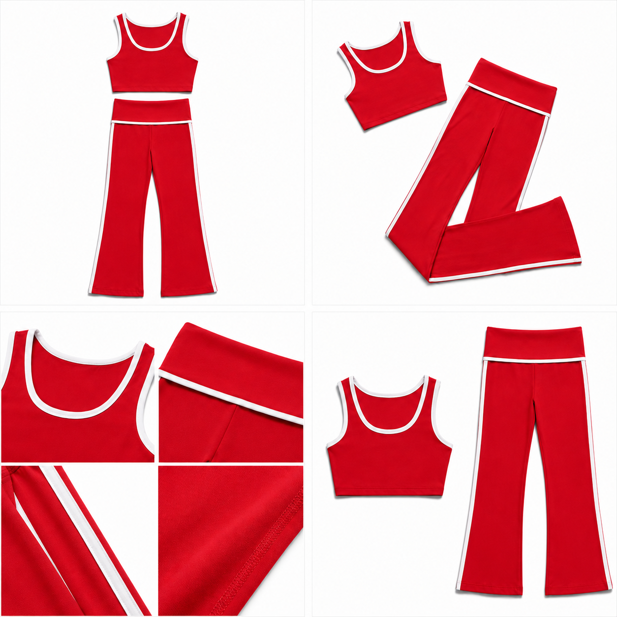 Contrast Trim Flare Yoga Set - Red front