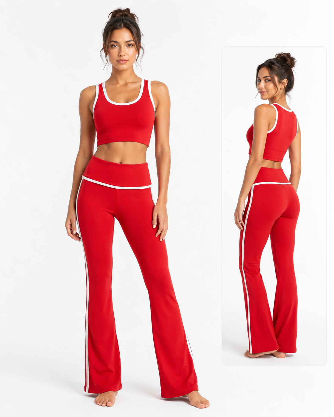 Contrast Trim Flare Yoga Set - Red detail