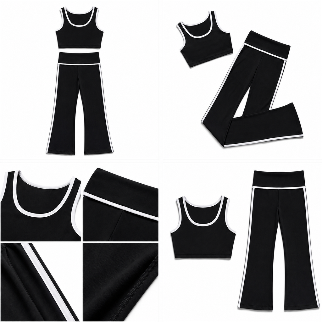 Contrast Trim Flare Yoga Set - Black front