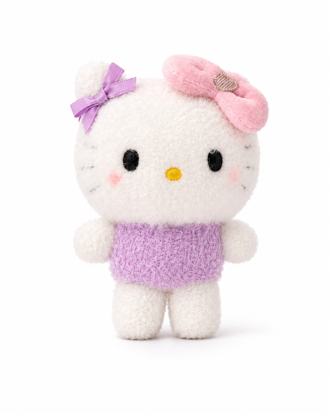 Lilac Bow Fluffy Kitty Plush Charm front view