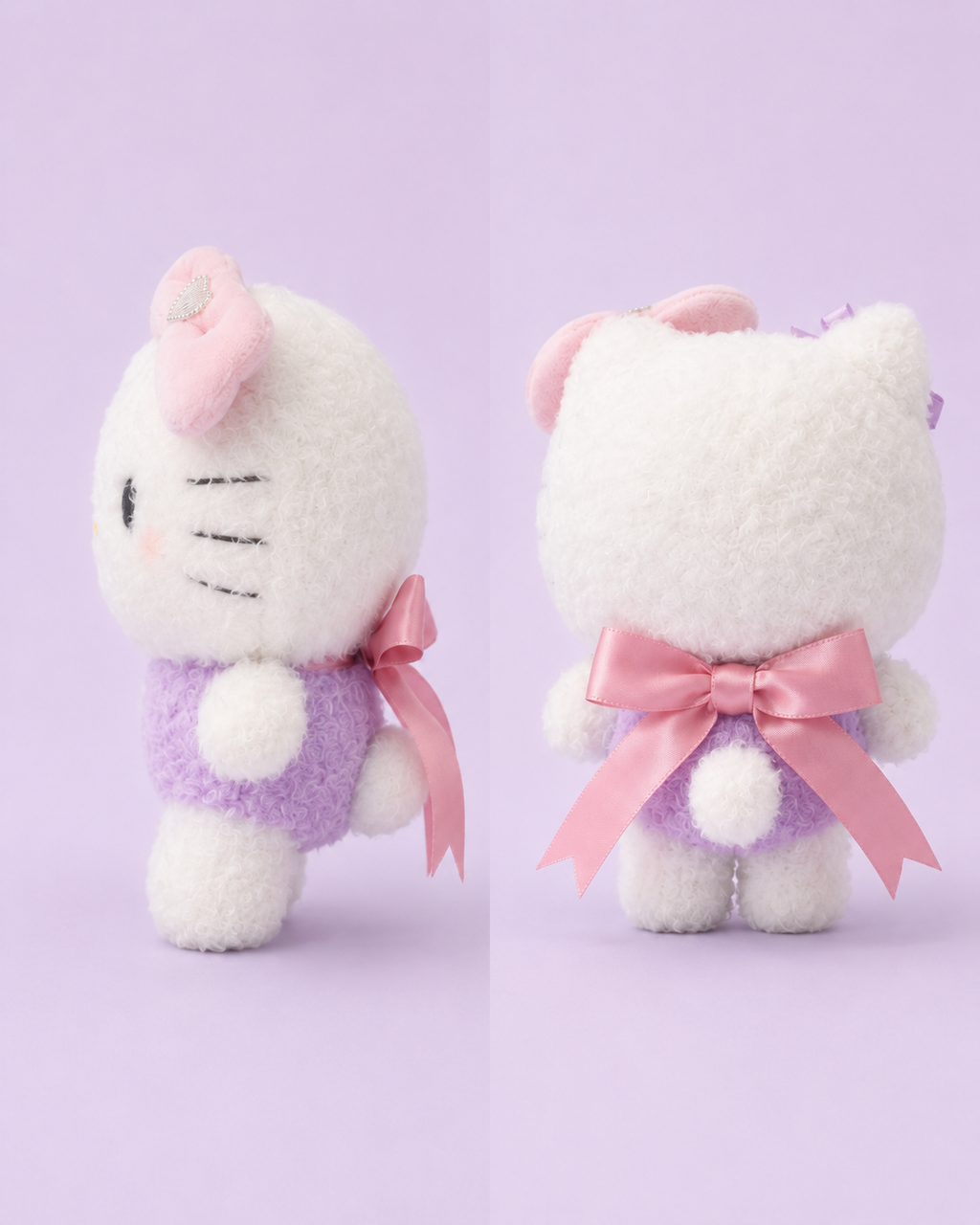Lilac Bow Fluffy Kitty Plush Charm detail view