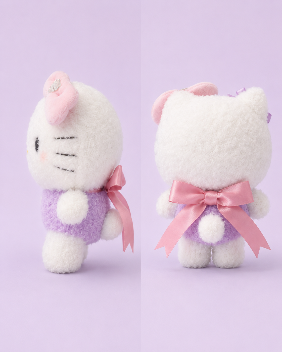 Lilac Bow Fluffy Kitty Plush Charm detail view