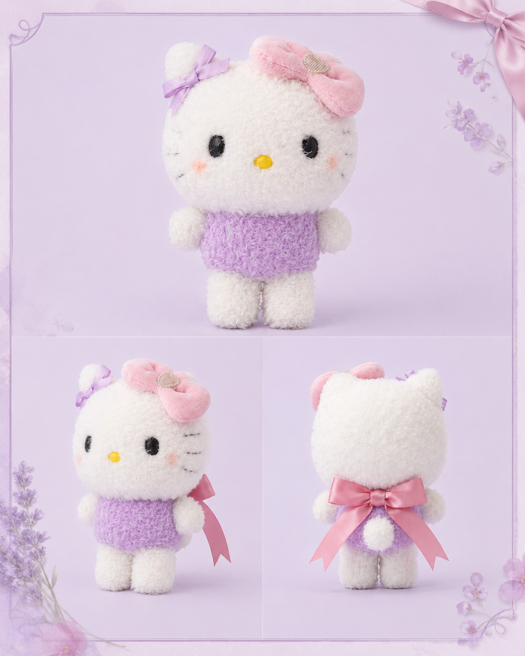 Lilac Bow Fluffy Kitty Plush Charm product view