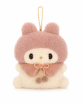 Creamy Pink Bear Hood Plush Keychain Charm front view