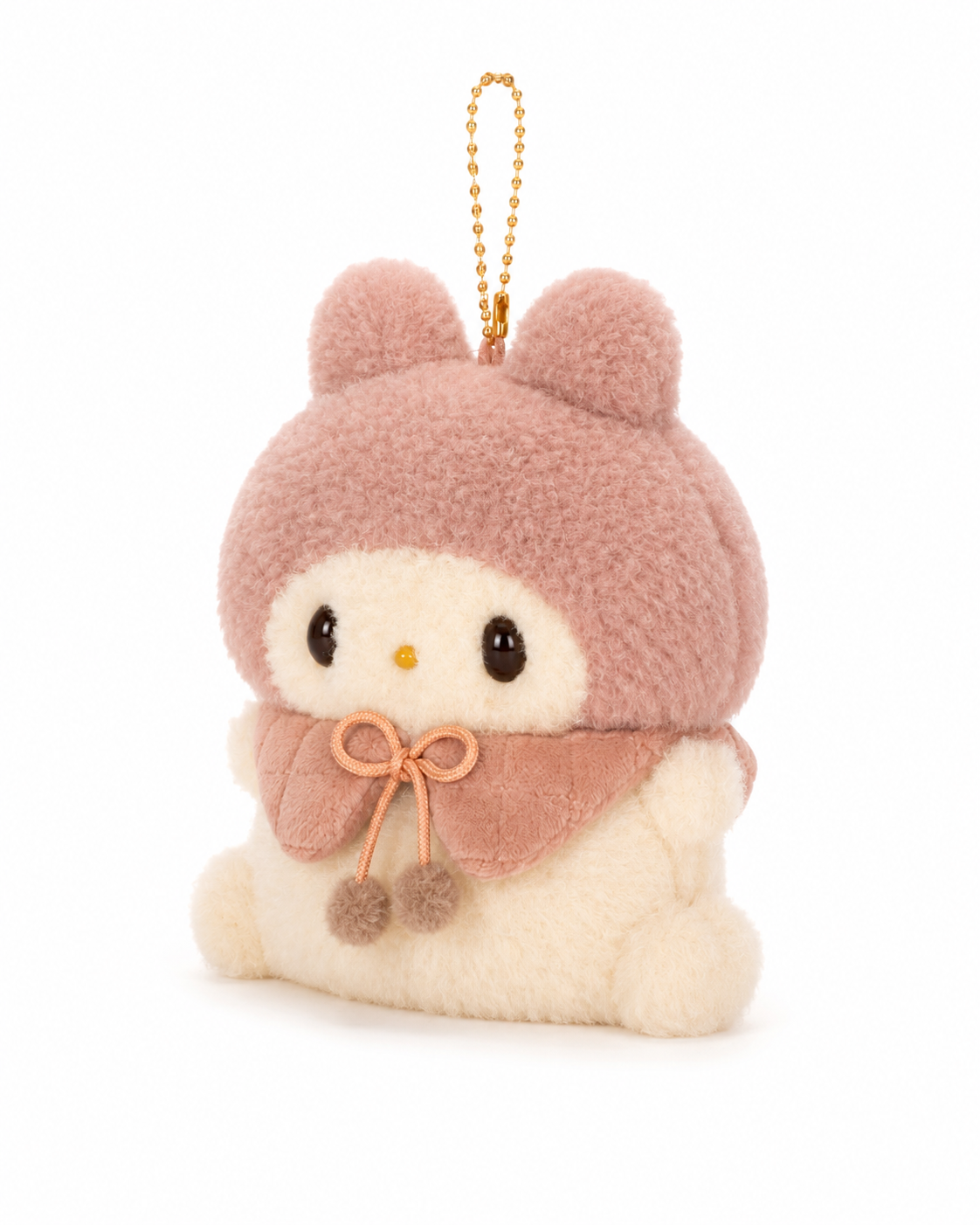 Creamy Pink Bear Hood Plush Keychain Charm detail view