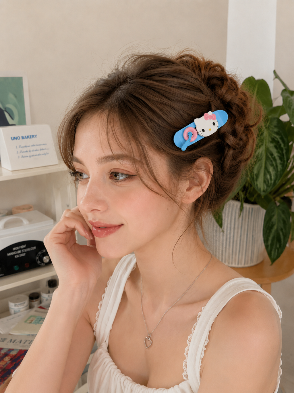 Hello Kitty Blue Candy Hair Clip worn styling
