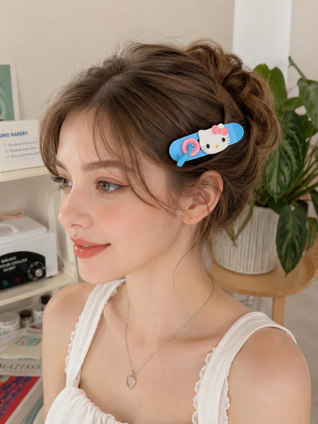 Hello Kitty Blue Candy Hair Clip side styling