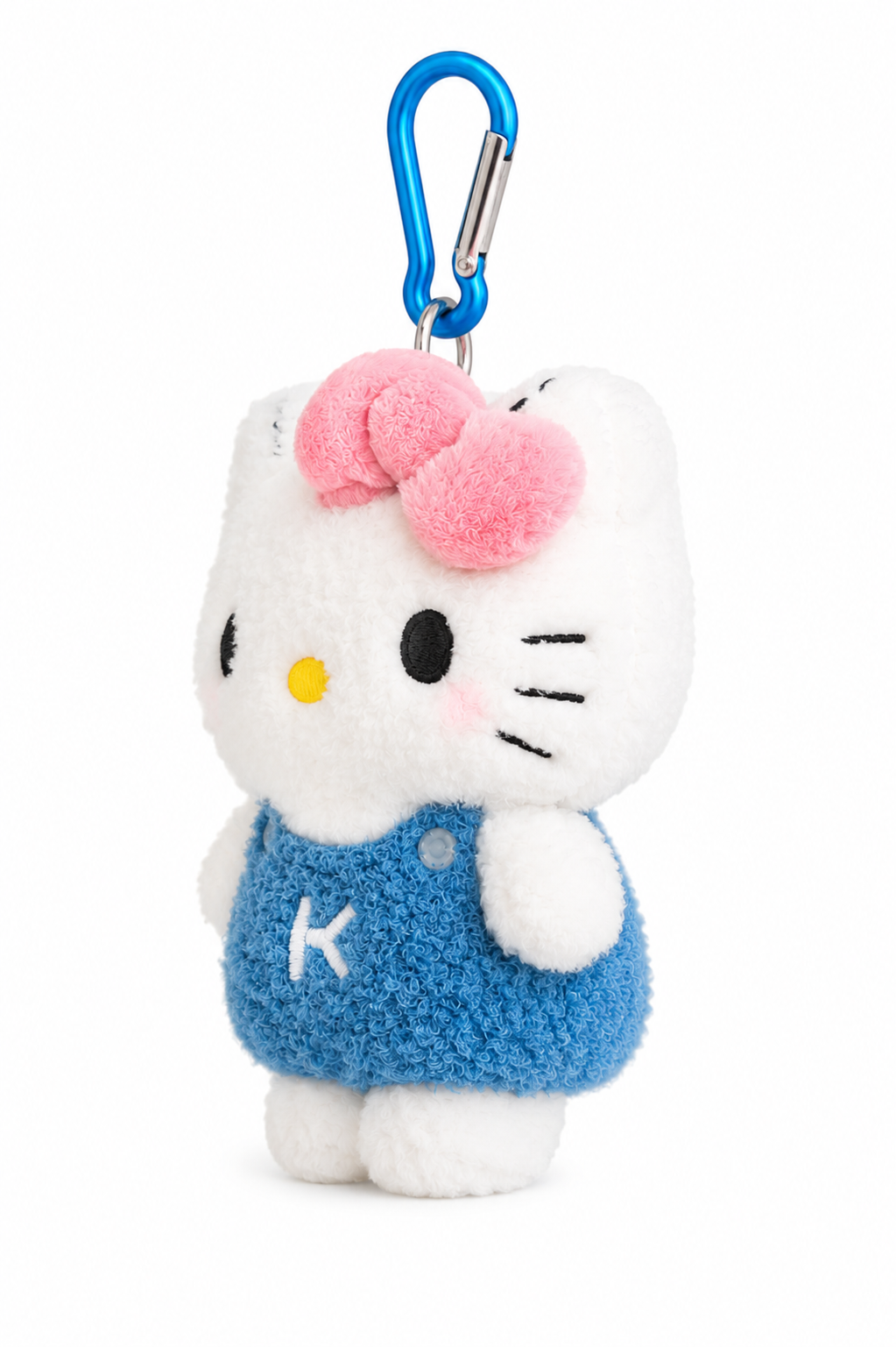 Sanrio Hello Kitty Blue Overall Plush Keychain Charm side view