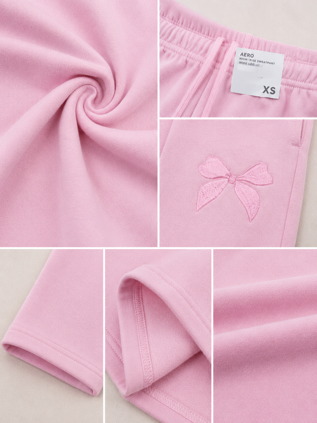 Blush Bow Wide-Leg Sweatpants side detail