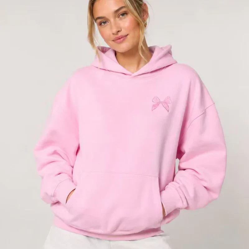 Blush Bow hoodie model