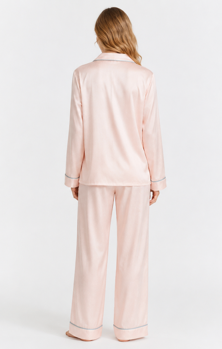 Blush Pink Satin Long Sleeve Pajama Set back view
