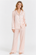Blush Pink Satin Long Sleeve Pajama Set front view