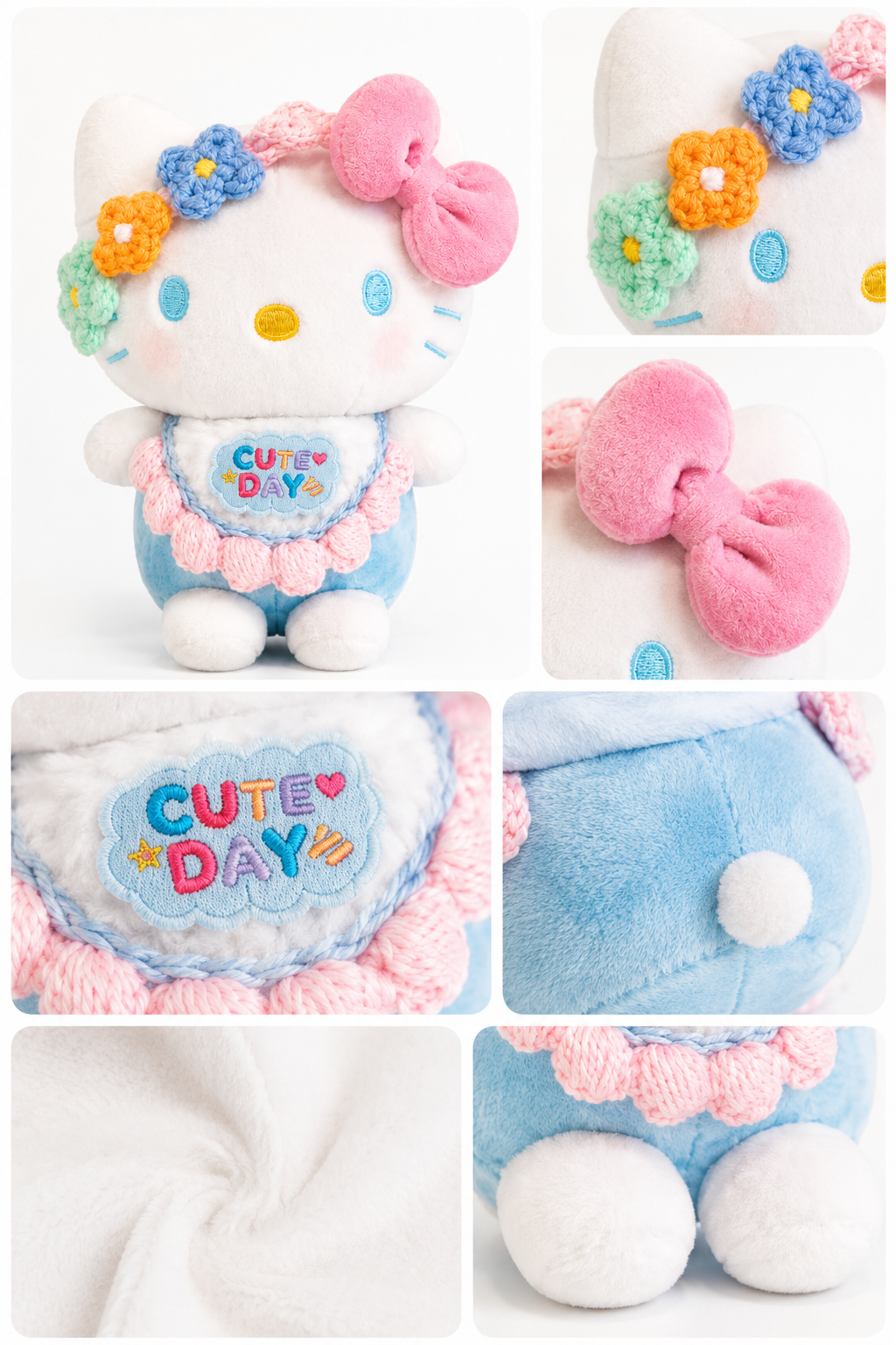 Sanrio Hello Kitty Cute Day Plush Keychain detail collage