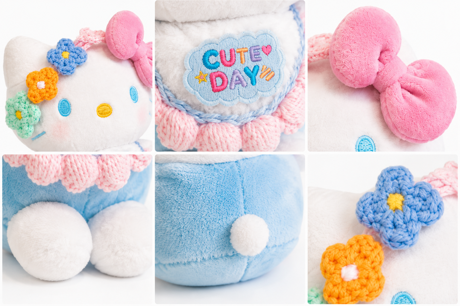 Sanrio Hello Kitty Cute Day Plush Keychain detail collage 2