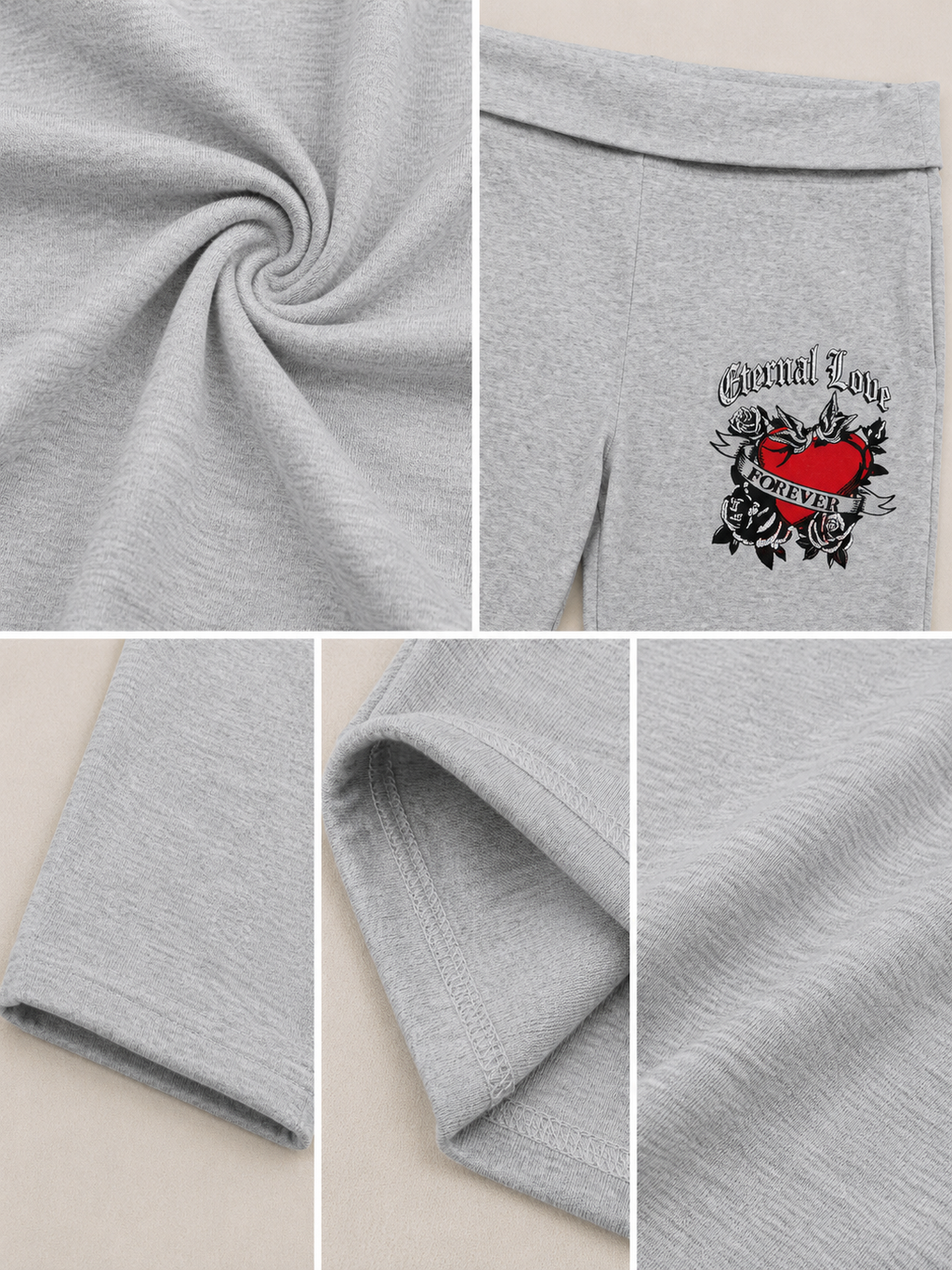 Eternal Heart Flare Yoga Pants grey fabric detail