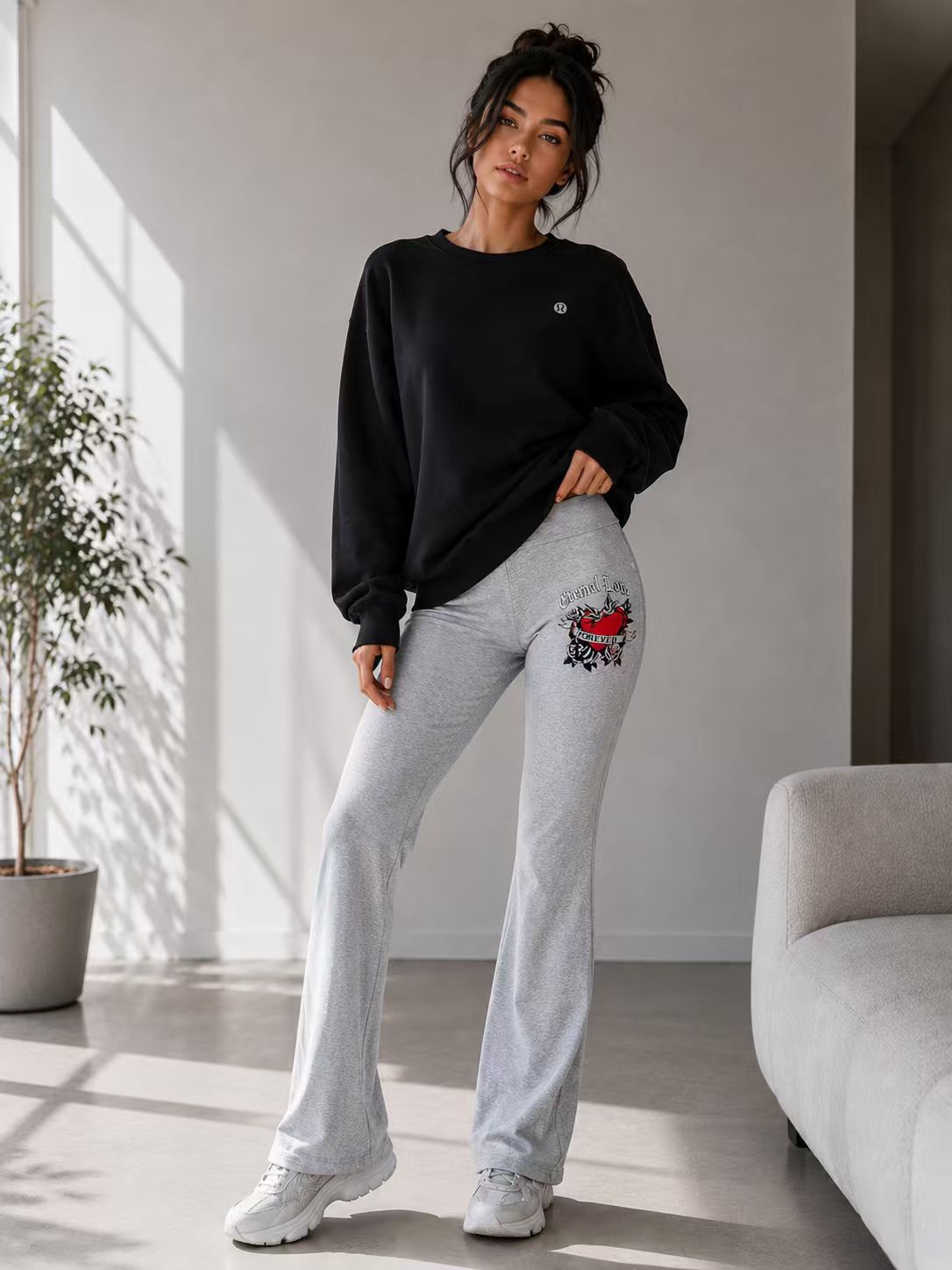 Eternal Heart Flare Yoga Pants grey model