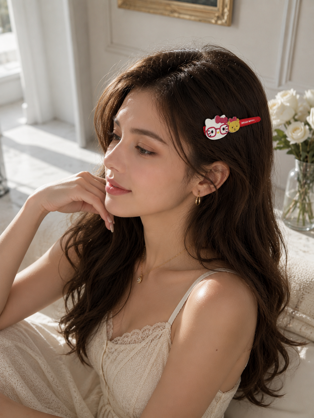 Hello Kitty Glasses Bear Hair Clip worn styling