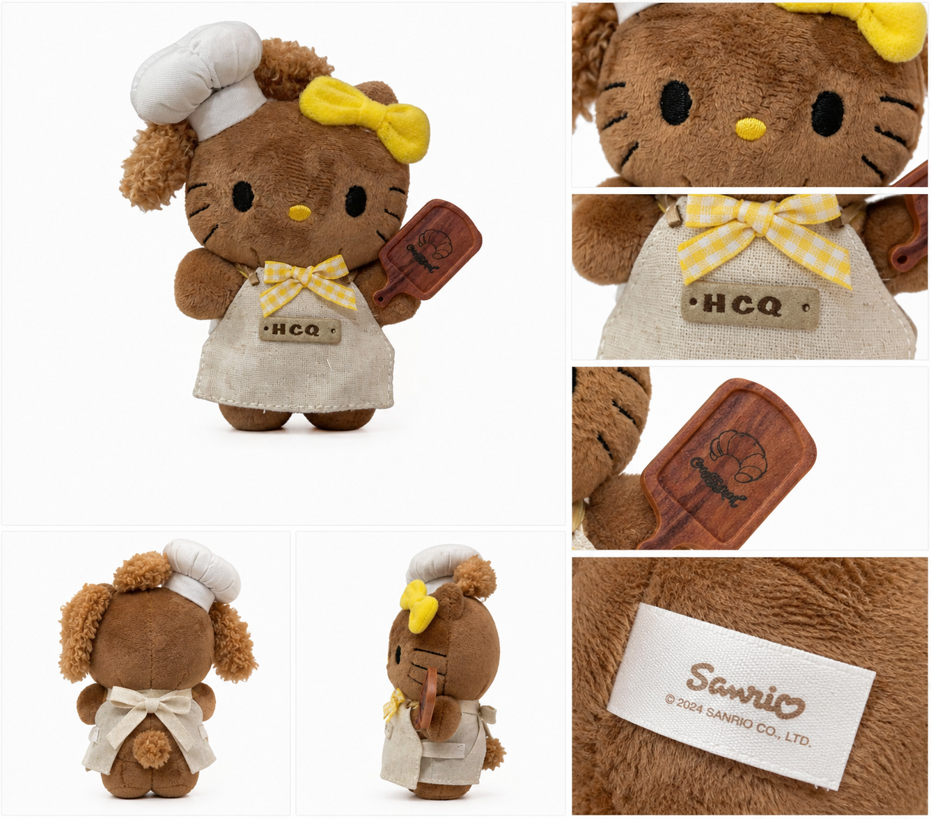 Hello Kitty Bakery Chef Plush Keychain detail collage