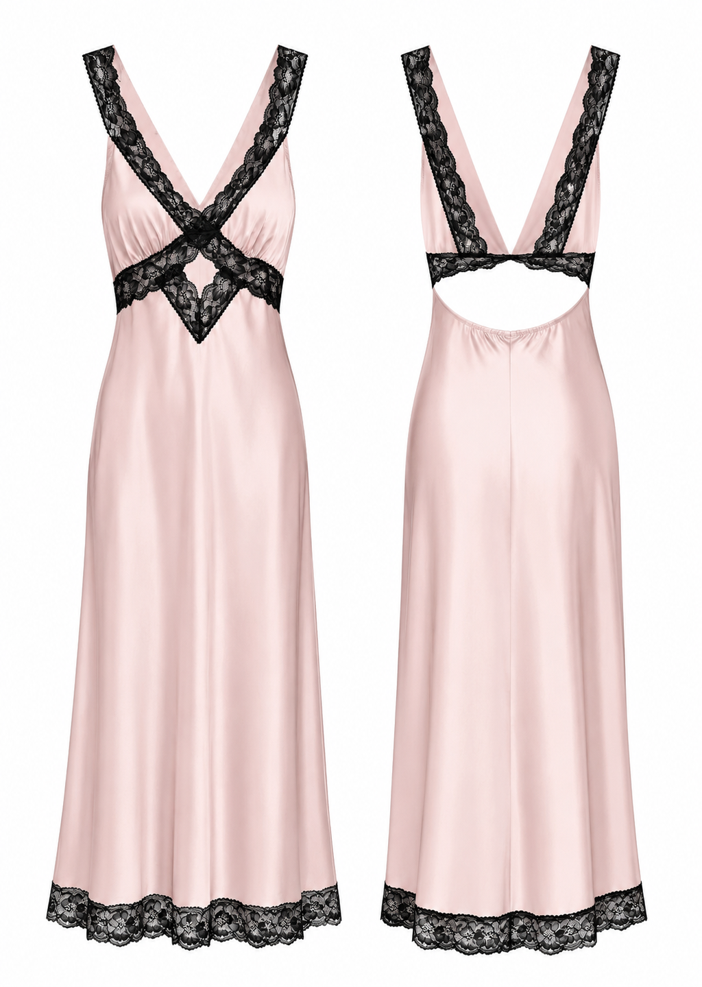 Luna Lace Satin Nightgown pink front and back view