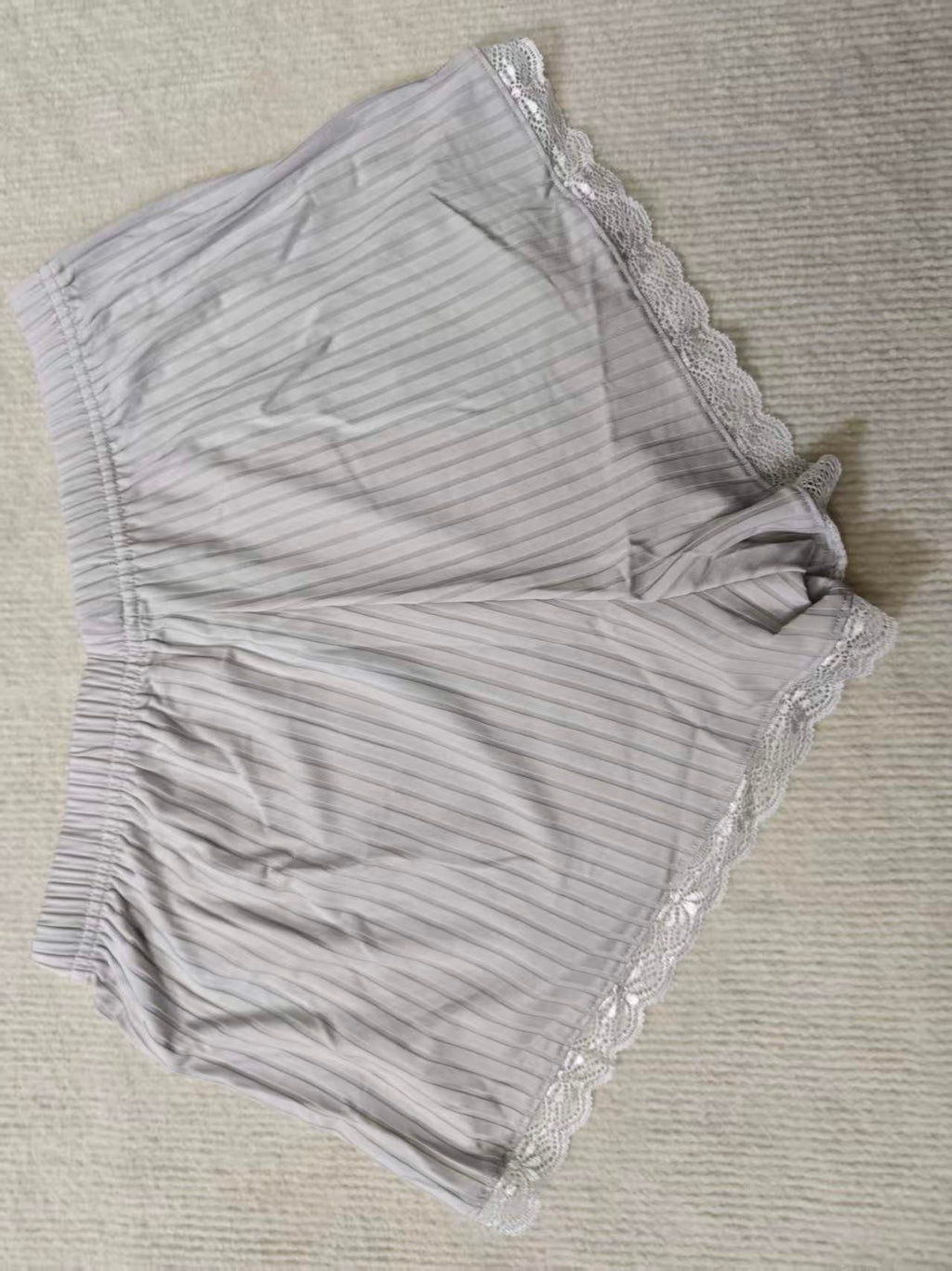 Charcoal grey ribbed lounge shorts detail