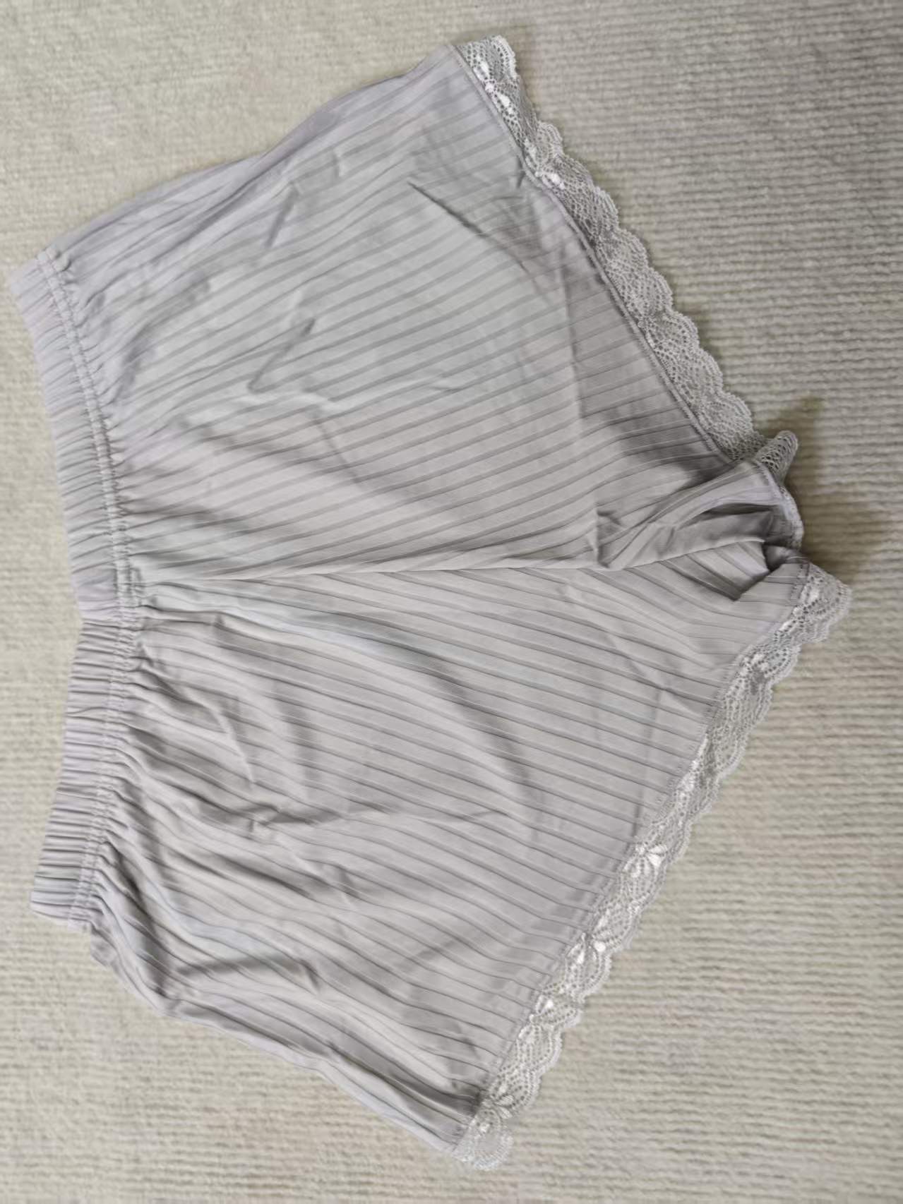 Charcoal grey ribbed lounge shorts detail