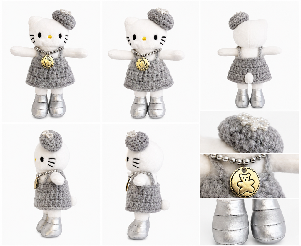 Sanrio Hello Kitty Chic Knit Dress Plush detail collage