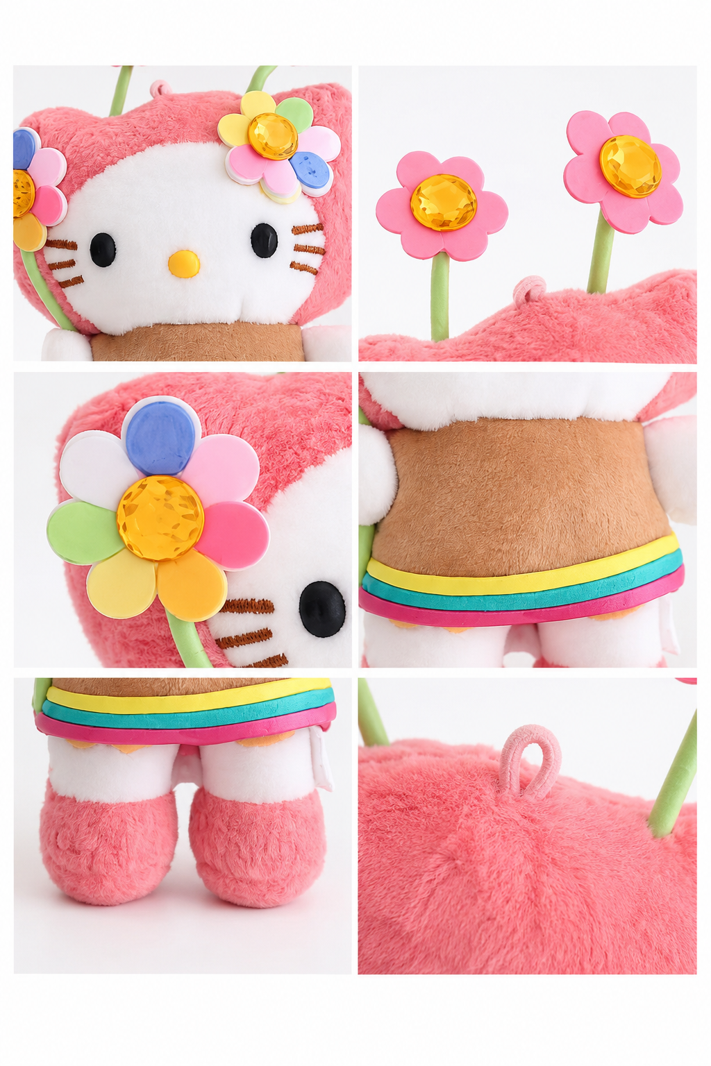 Sanrio Hello Kitty Flower Garden Plush Keychain detail collage