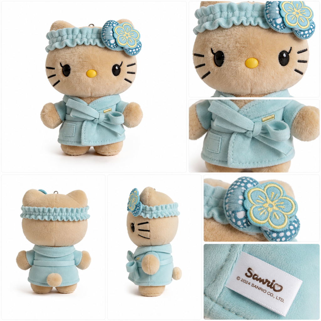 Sanrio Hello Kitty Spa Day Plush Keychain detail collage