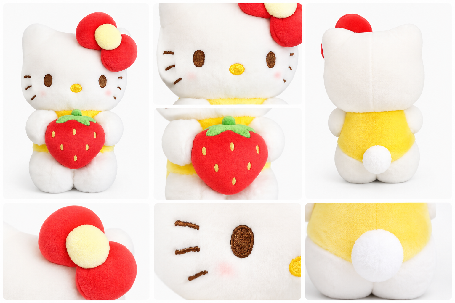 Sanrio Hello Kitty Strawberry Plush Keychain detail collage