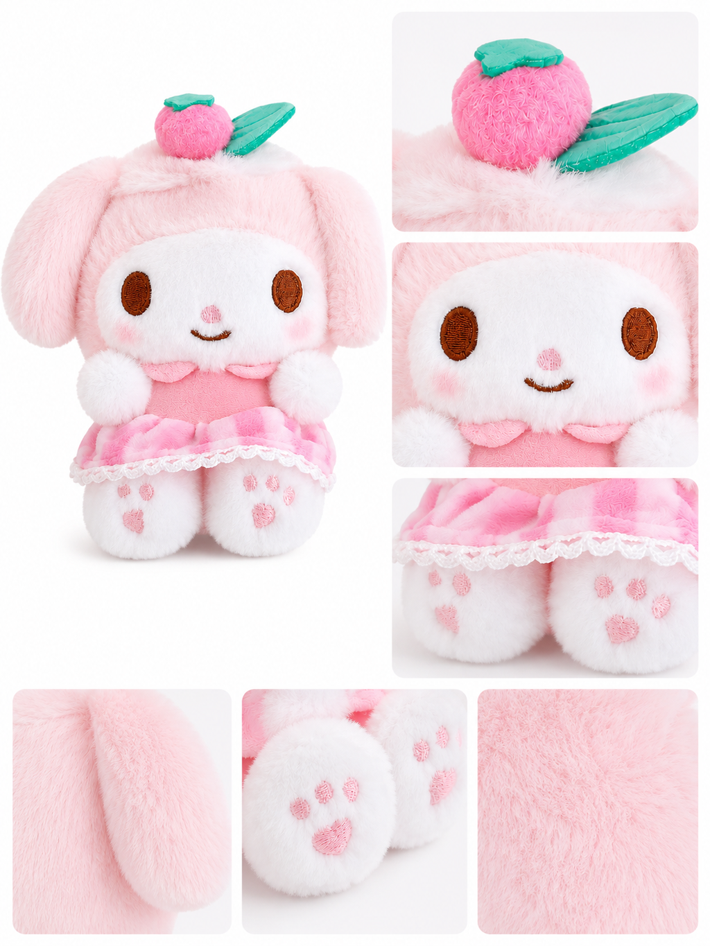 Sanrio My Melody Peach Blossom Plush Pendant detail collage