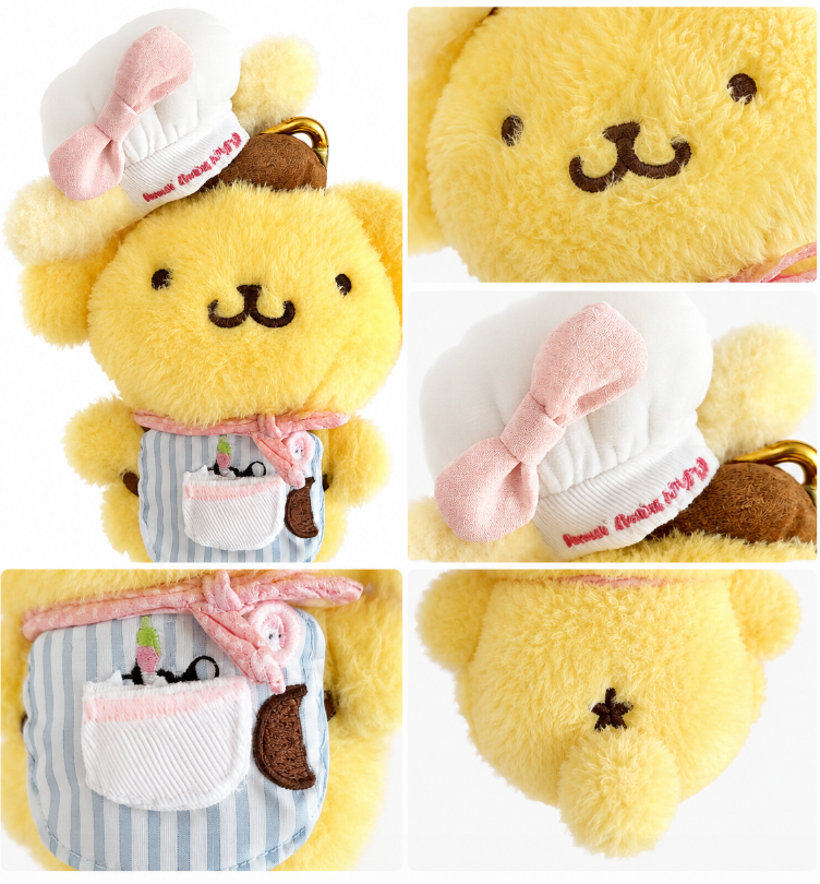 Sanrio Pompompurin Chef Plush Keychain detail collage