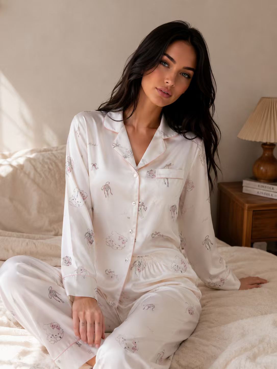 Sweet Kitty Dreams Satin Pajama Set lifestyle view