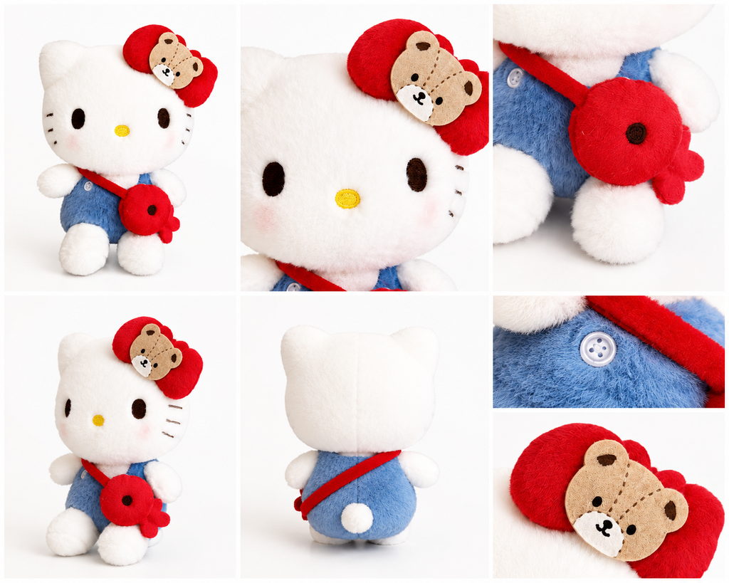 Sanrio Hello Kitty Teddy Bow Plush Keychain detail collage