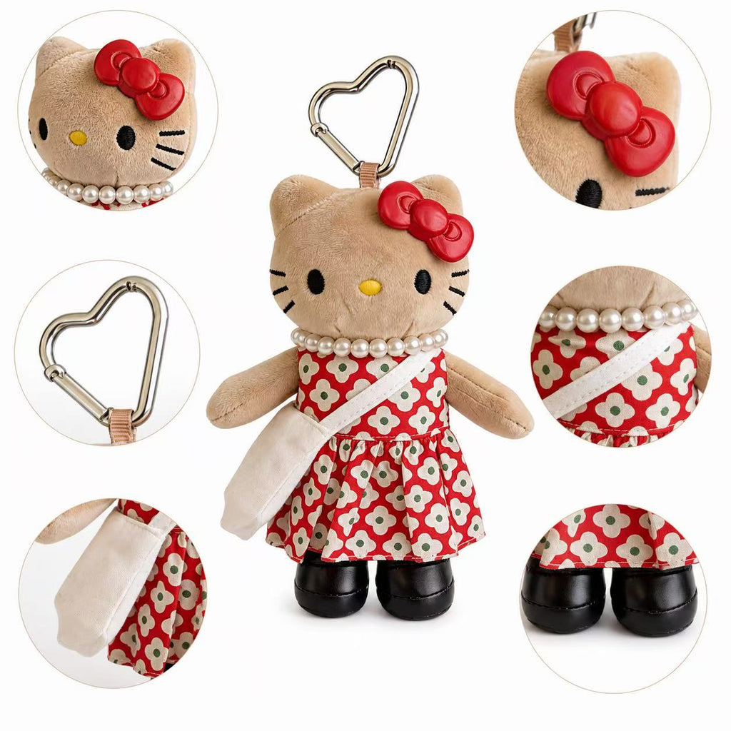 Hello Kitty Vintage Floral Dress Plush Keychain detail collage