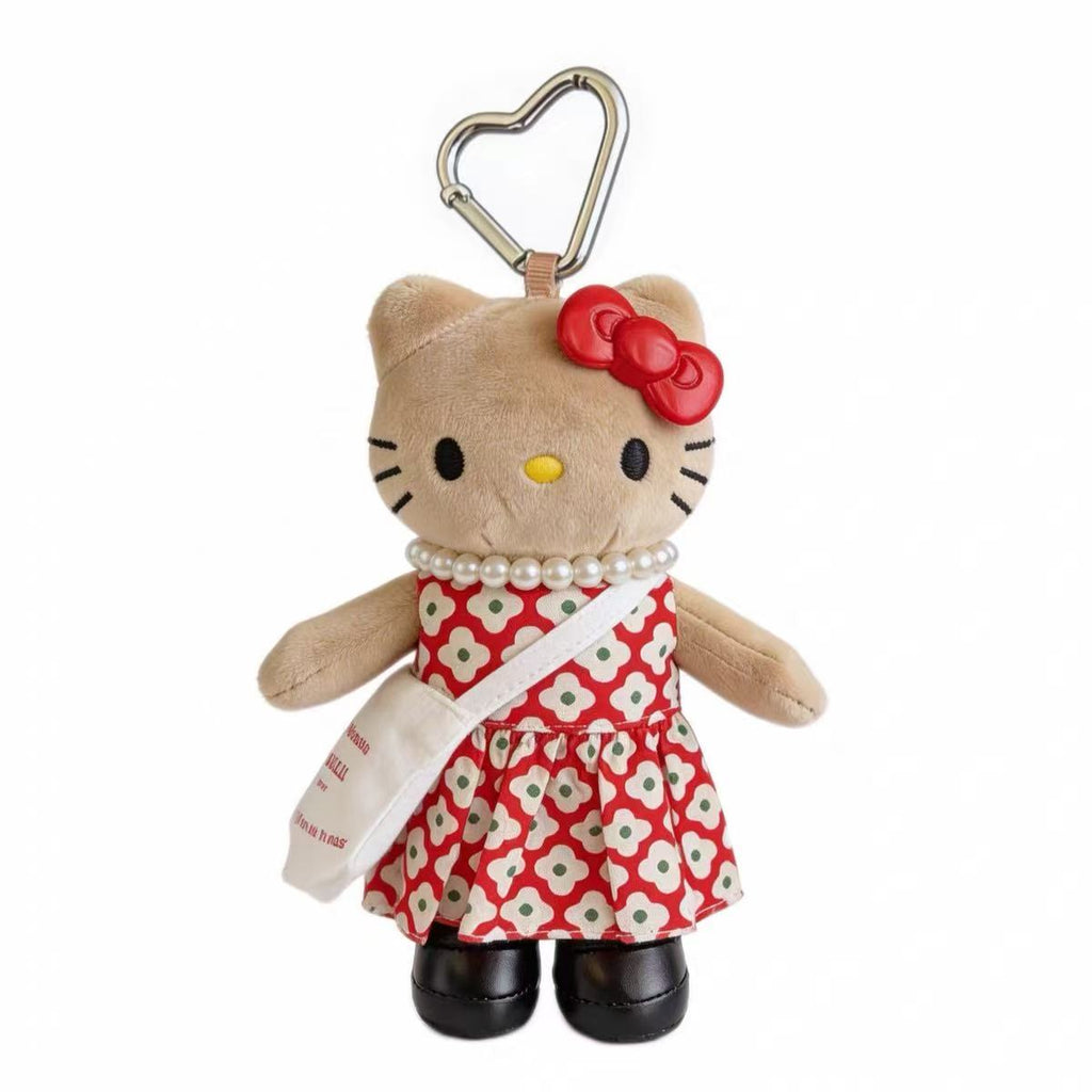 Hello Kitty Vintage Floral Dress Plush Keychain front